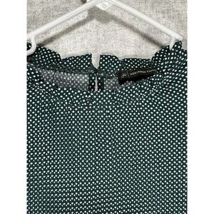 Adrianna Papell women's top blouse Green White polka dots size L see measurement